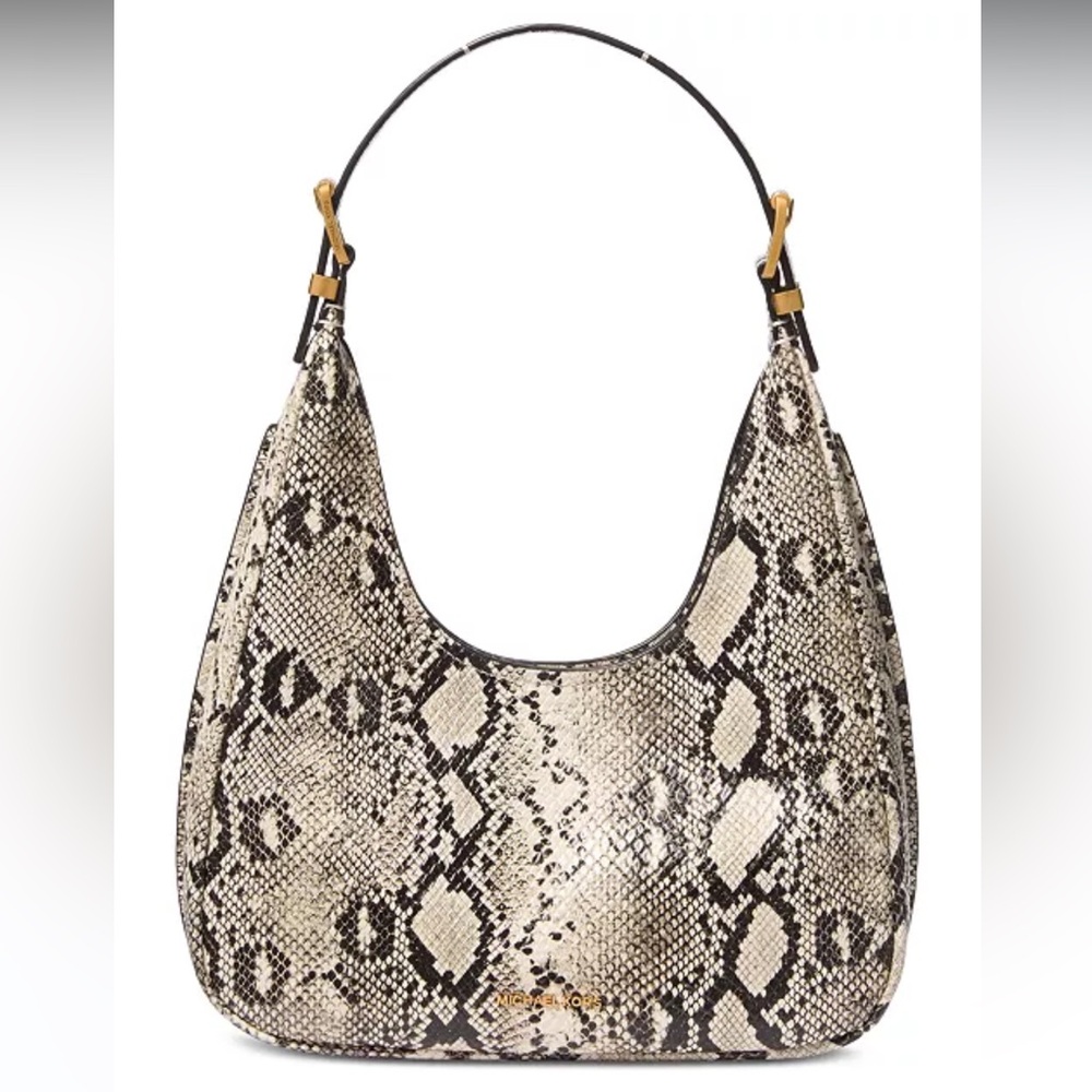 MICHAEL KORS Nolita Hobo Leather Shoulder Bag, leather textured “snakeskin”
